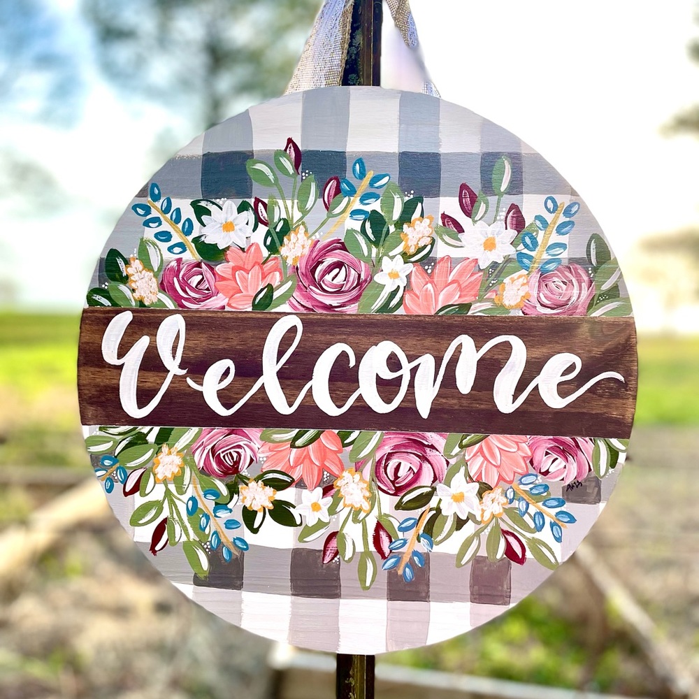 Floral & Plaid Welcome Door Hanger